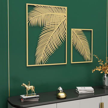 2 Pieces Metal Palm Leaf Gold Wall Decor Home Art Set